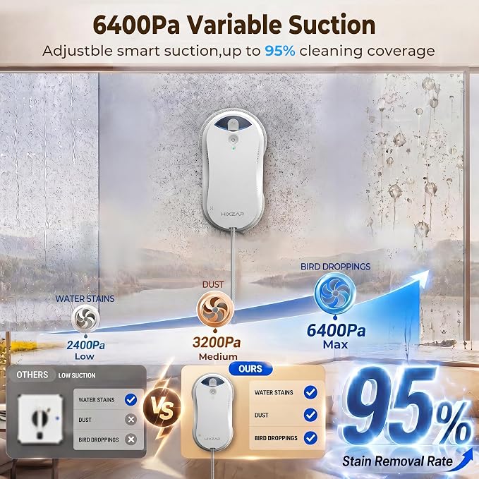 X6 Window Cleaning Robot for High Windows, Inside/Outside, 6400Pa Suction | Strong Suction, Dual-Spray, Edge Detect, Smart Navigation, Slim Round Shape, Automatic Window Cleaner Inside/Outside
