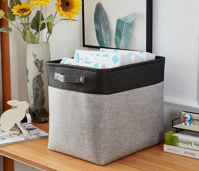 DECOMOMO Extra Large Storage Baskets, 54.5L Fabric Storage Bins for Organizing Linen Closet, Nursery (Grey & Black, XXXL - 3 pack)