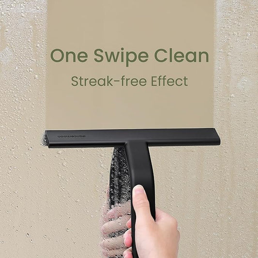 dancemoon JustHang Shower Squeegee for Glass Doors, All-in-One Award-Winning Silicone Squeegee with Built-in Hook for Bathroom, Window, Mirror, Tile Wall, Car, Streak-Free Cleaner Tool, 10-Inch Black