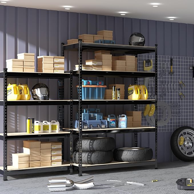 PrimeZone Heavy Duty Storage Shelves - 47"W x 18"D x 71"H 5 Tier Adjustable Garage Storage Shelving, Metal Storage Utility Rack Organizer Shelf Unit for Warehouse Pantry Closet Kitchen Basement, Black