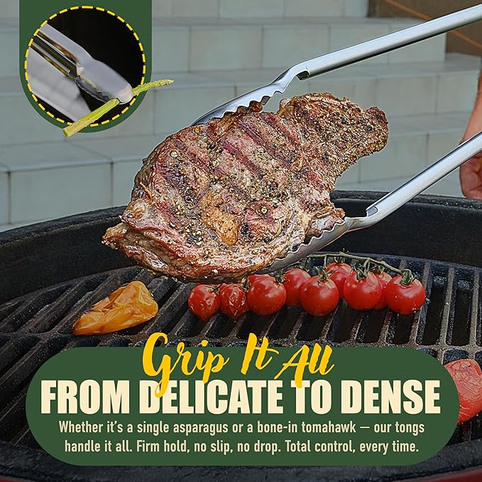 24 inch BBQ Tongs - 1 Year Warranty, 100% Stainless Steel Long Metal Grill Tongs for Outdoor Grill, Non Slip Handle, Locking Mechanism, Heat resistant, Pinzas de Cocina for steak, hot dog and more