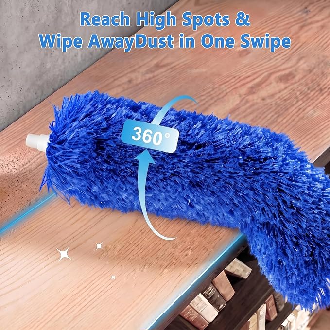 Duster with Extension Pole 30-100 Inches, Bendable Microfiber Cobweb, Blue, Duster for Cleaning Ceiling Fan, High Ceiling, Roof, Window & Blinds