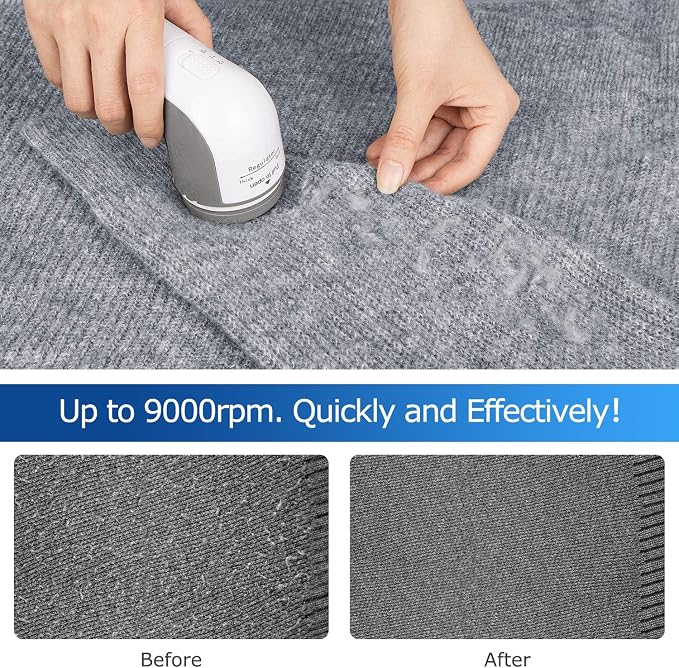 BEAUTURAL Fabric Shaver and Lint Remover, Portable Sweater Defuzzer | Battery Operated, 2 Speeds, 2 Replaceable Stainless Steel Blades, Remove Clothes Fuzz, Lint Balls, Pills, Bobbles