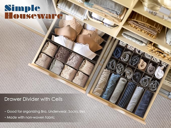 Simple Houseware 4-Pack Drawer Organizer Set for Underwear/Socks/Bra, Brown | Closet Dividers for Underwear, Socks, Bras, Scarves, Ties - Foldable Non-Woven Storage Boxes