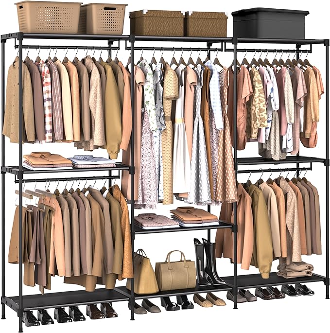 CASAMAYA Clothes Rack, Portable Closet, 80.7 Inch Extra Large Capacity Wardrobe Closet, Clothes Storage Organizer with Shelves and 5 Hanging Rods, Easy to Assembly, Black PCT036B01