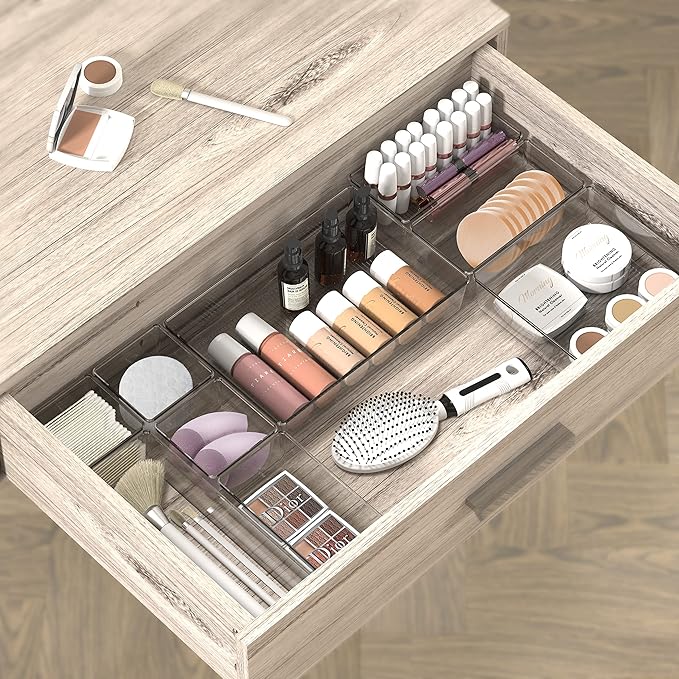 Simple Houseware 30 PCS Clear Plastic Drawer Organizers Set, 5-Size | for Makeup, Bathroom, Bedroom and Office