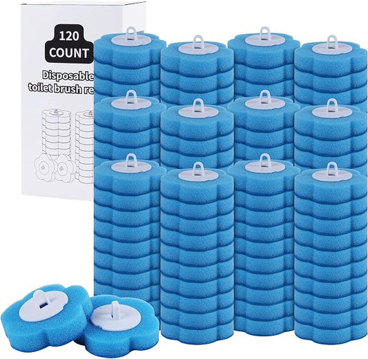 120 Count Disposable Toilet Brush Refills Pads for Most Toilet Wands | Prefilled Cleaning Deep-Scrubbing Toilet Pads, 3-Layer Sponge, For Bathroom Cleaning, Sinks, Tubs & Floor Drains