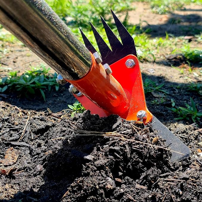 2-in-1 Garden Hoe and Weed Puller Rake 60 Inch Spring Steel Head | Adjustable Long Handle Weeding Tool Heavy Duty Sand Texture Finish, Weed Remover for Garden, Yard, Lawn, Driveway