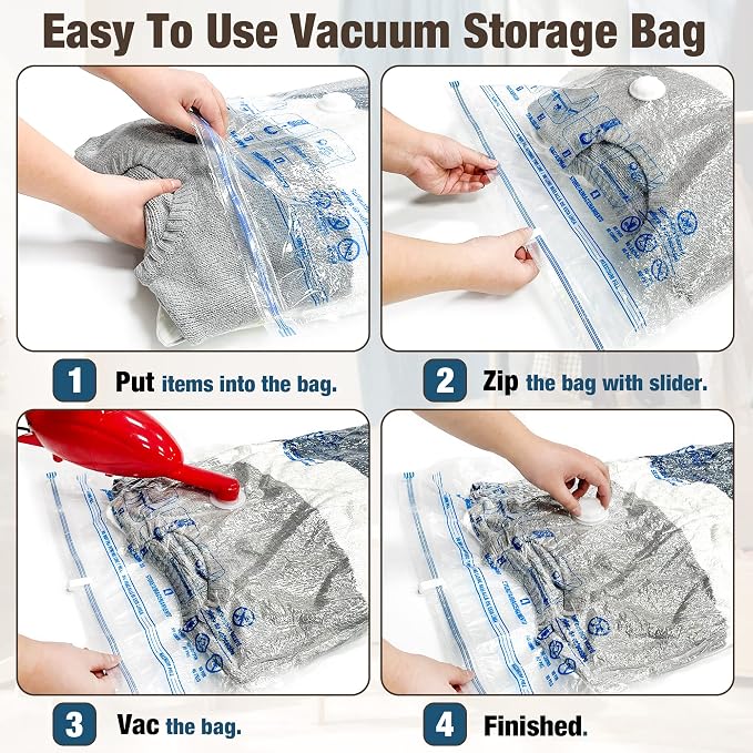 10 Jumbo Vacuum Storage Bags for Bedding, Vacuum Seal Bags for Clothing | Extra Large XL, Airtight Triple Seal, Save 80% Space, Hand Pump, Work with Vacuum, Double Zip, Reusable, Easy to Use