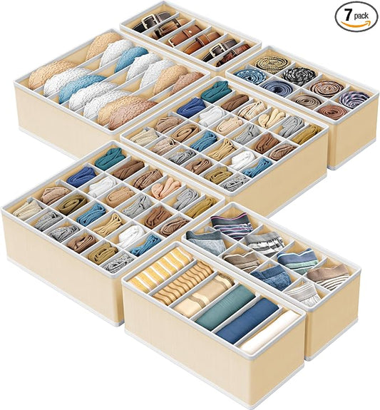 Simple Houseware Closet Underwear Organizer Drawer Divider Assorted 7 pcs | Beige