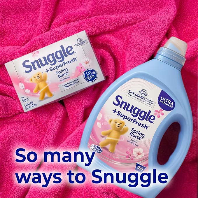 Snuggle SuperFresh Fabric Softener Liquid, Spring Burst, 78.8oz, 150 Loads | Ultra concentrated formula, Lasting scent, Fights stubborn odors, Softens fabrics, Reduces static and wrinkles