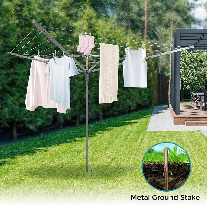 JS Clothes Drying Rack, 131ft Clothesline Height Adjustable Collapsible Laundry Rack for Outdoor Use, Space-Saving Drying Rack for Bedding & Clothing