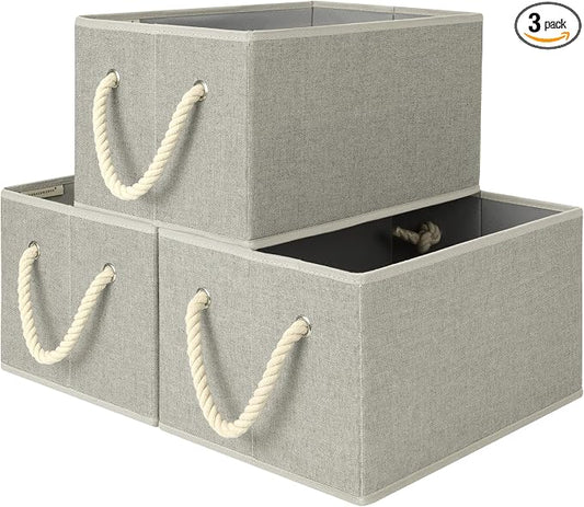 StorageWorks Storage Baskets for Shelves, Closet Organizers and Storage Bins, Fabric Organizer Bins for Clothes, Closet Shelf Organizer, Gray, Large, 3-Pack