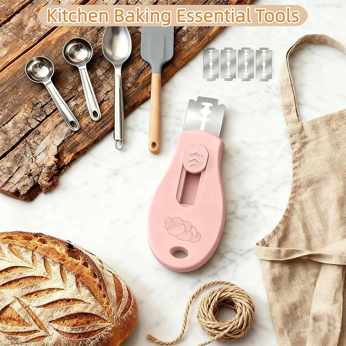Bread Lame Sourdough Scoring Tool, Extractable & Magnetic Bread Scoring Tool, Scoring Knife for Bread Baking, Bread Razor for Homemade Bread, Sourdough Scorer Tool, Includes 5 Razor Blades-Pink
