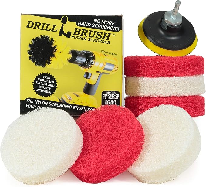 Drill Brush Power Scrubber Pads - Shower Cleaner - Hard Water Stain Remover | Bath Mat - Baseboard Cleaner - Vinyl Flooring - Bathroom - Cleaning Supplies - Bathtub - Bathroom Sink - Tile Cleaner