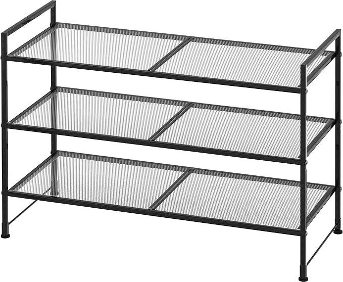 Simple Houseware 3-Tier Stackable Mesh Shoe Rack, Black | 9 Pairs of Shoes Storage Organizer for Closet, Entryway, Garage & Corridor