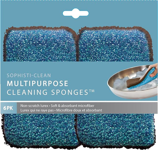 Multipurpose Cleaning Sponges, Dual-Sided Sponges, Pack of 6