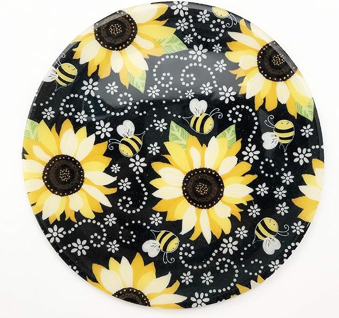 Andreas Silicone Jar Opener, Beez Sunflower – 6.25" Non-Slip Lid Gripper & Garlic Peeler, Dishwasher Safe, Multi-Use, Durable Silicone & Fabric, Made in the USA, JO-975