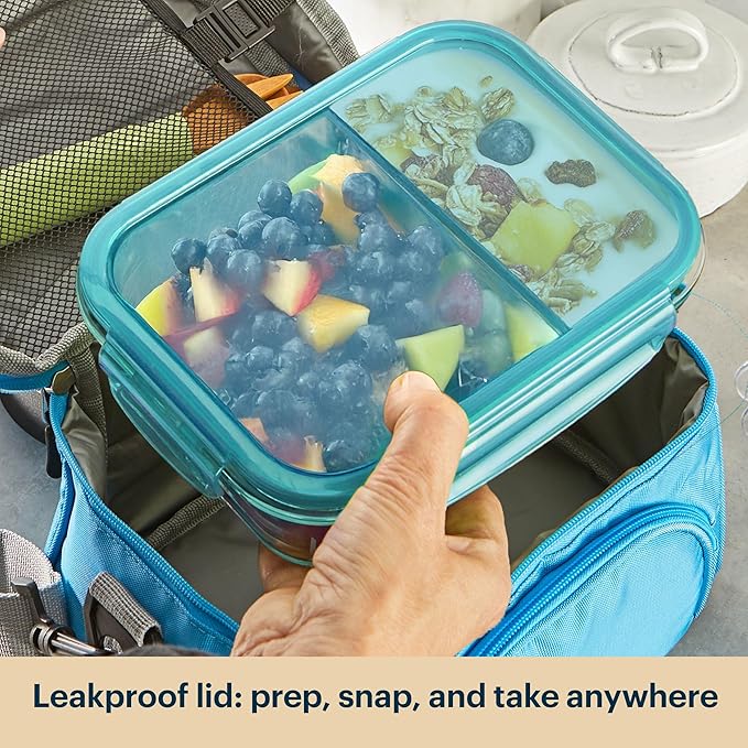 Pyrex Glass Meal Box (5-Pack, 4 Cup) Divided Compartments with Locking Lids, For Meal Prepping and Portioning, BPA Free Microwave Dishwasher Safe