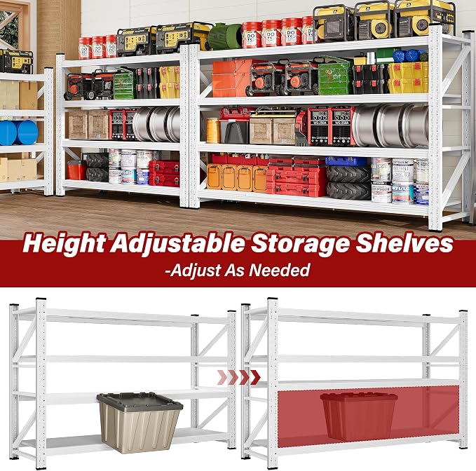 71.3" Wide Heavy Duty Garage Shelving Units,5000LBS Deep Storage Shelves,White Metal Garage Shelves,Steel Shelf,Large Storage Rack,Industrial Shelving for Shop,Warehouse,Basement,71.3"W x 24"D x 70"H