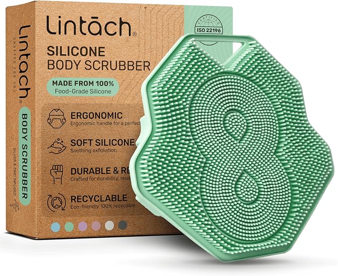 Silicone Shower Scrubber for Body – Exfoliating Loofah Alternative, Zinc & Silver-Infused, Hygienic & Gentle for Sensitive Skin, Durable & Long-Lasting Body Scrubber for Men & Women - Mint