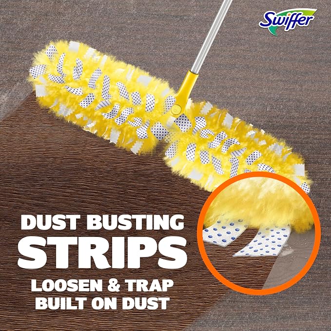 Swiffer Duster Kit with 6 ft Super Extendable Handle, Heavy Duty Starter Kit with 8 Refills, Lemon Scent