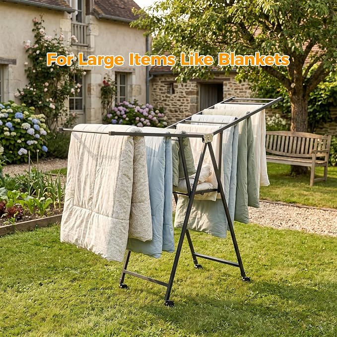 Clothes Rack, 2-Tier Drying Hanger, for 20 Pieces+, Foldable and Space Saving, Portable, Indoor or Outdoor Use, Solid Metal Clotheshorse, Nice for Mum, Gray (1.6 m Wing Length)