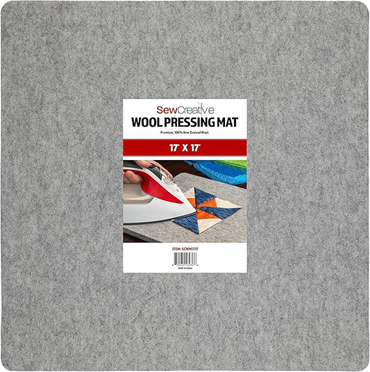 Wool Pressing Mat - Ironing Pad for Quilting & Sewing | Premium 100% New Zealand Felted Wool, by Sew Creative (17" x 17")