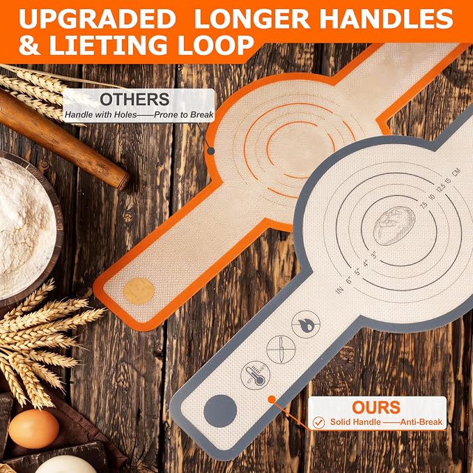 Silicone Bread Sling Mat for Dutch Oven, 2 PCS Non-Stick & Reusable Bread Baking Supplies with Long Handles, Easily Transfer Sourdough & Baking, Dishwasher Safe (Round, Grey)