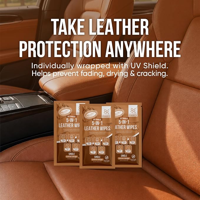 Air Jungles 3in1 Leather Wipes 70 Ct + 5 Single Pack, XL 8 x 10 in | Clean Condition Protect Wipes for Vinyl and Leather Apparel Furniture Auto Car Interior Shoes Boots Bags