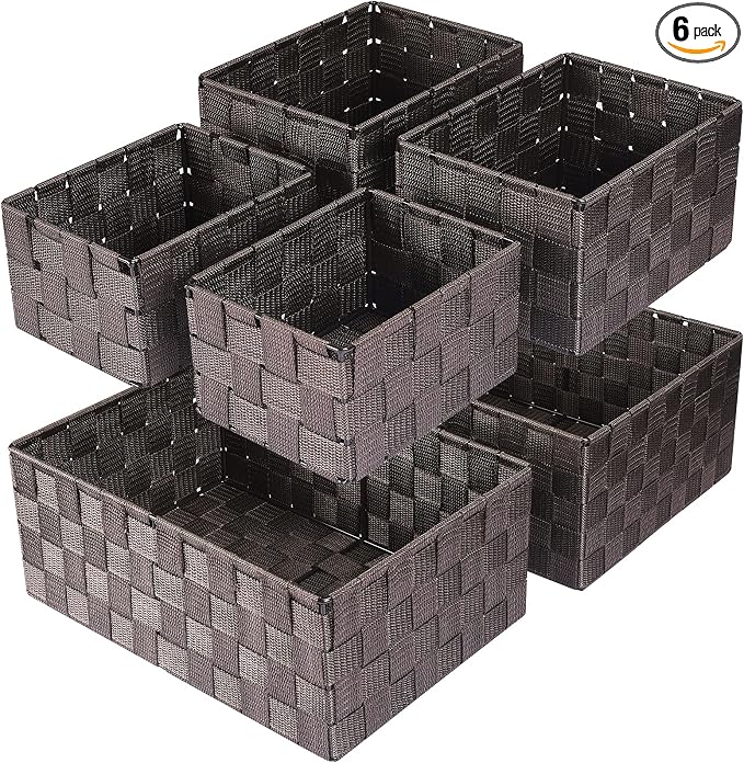 Woven Storage Baskets, Storage Bins, Cube Basket Container Baskets Storage Boxes Organizers for Clothes/Shelves/Closet, Set of 6 (Brown)