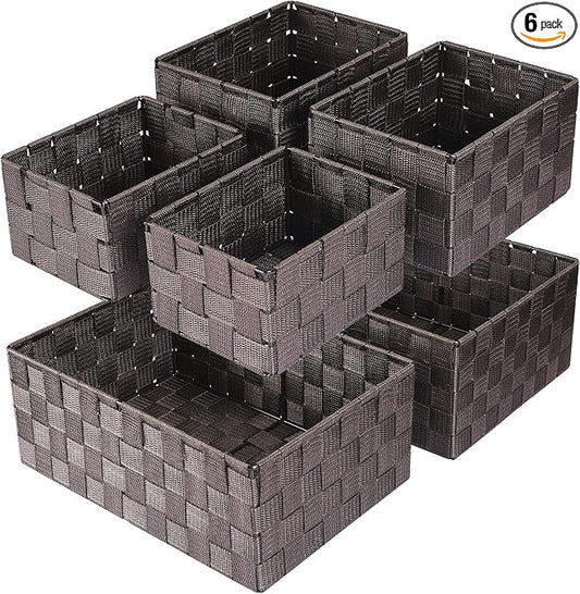 Woven Storage Baskets, Storage Bins, Cube Basket Container Baskets Storage Boxes Organizers for Clothes/Shelves/Closet, Set of 6 (Brown)