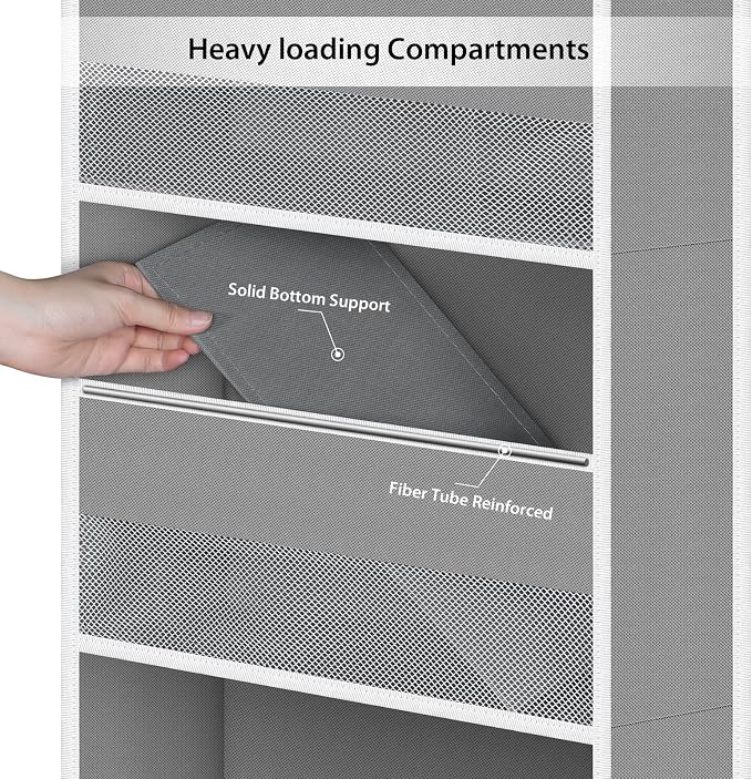 Univivi 6-Shelf Over Door Hanging Organizer Fabric Baby Door Storage with 5 Large Pockets and 3 Small PVC Pockets Wall Mount Hanging Storage Organizers for Baby Essential (Grey)