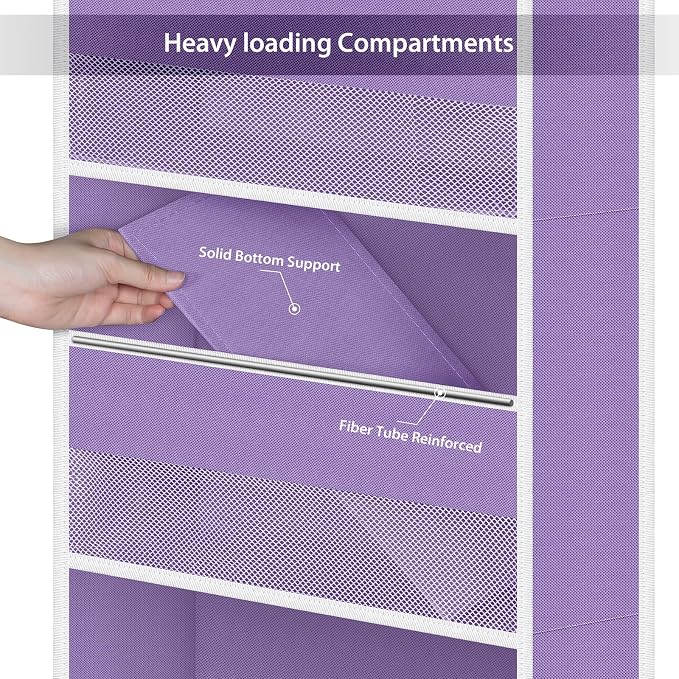 Univivi 5-Shelf Fabric Door Storage Over Door Hanging Organizer with 4 Large Pockets and 3 Small PVC Pockets Nursery Closet Cabinet Wall Mount Hanging Storage Organizers for Baby Nursery (Purple)