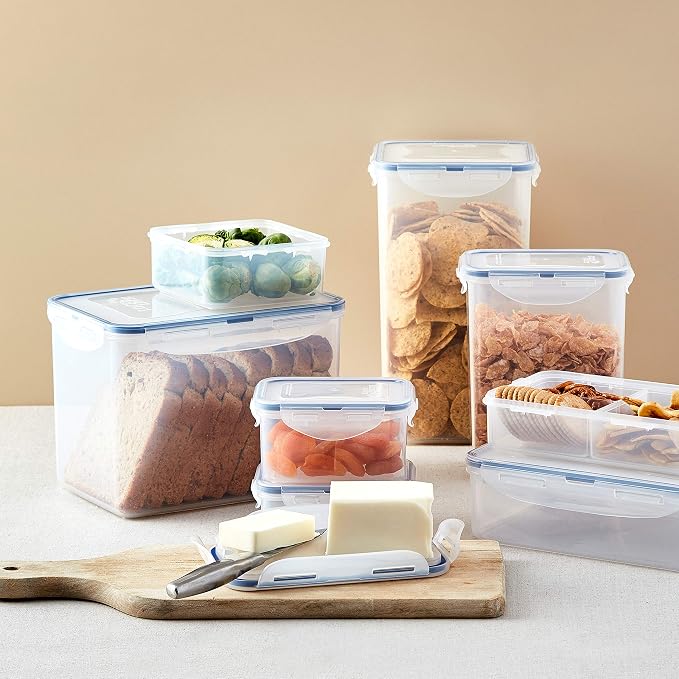 LOCK & LOCK Easy Essentials Food Storage lids/Airtight containers, BPA Free, 10 Piece - Square, Clear (Pack of 3)