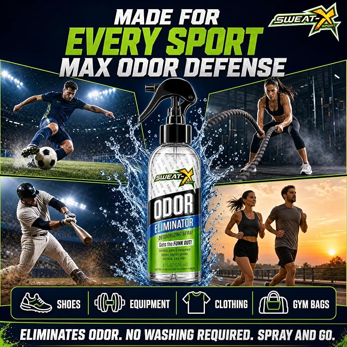 SWEATX Odor Eliminator Spray for Shoes and Clothes, Active Fresh, 8 fl oz | Certified Asthma and Allergy Friendly, Hypoallergenic and Unscented, Gentle on Sensitive Skin, For Activewear and Everyday
