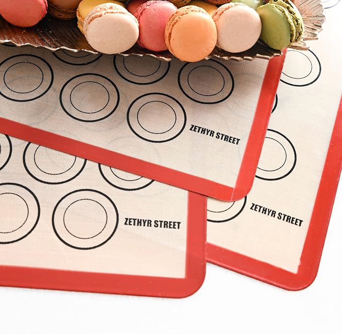 Macaron Silicone Baking Mats - Set of 10 - Full Size - 16 x 24in, Non-Stick Macaron Mat for Perfect Baking - Dishwasher & Oven Safe, Ideal for Macarons, Cookies, Bread, Red Border