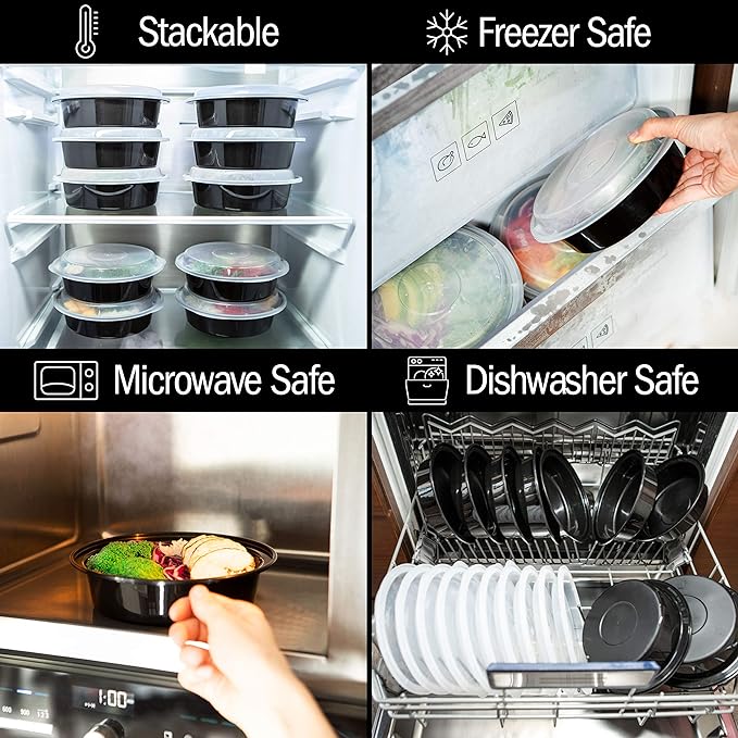 Igluu Meal Prep Containers Reusable (10 Pack) – Round Food Containers with Lids – Stackable, Microwave, Freezer & Dishwasher Safe – 28oz – 1 Compartment – BPA-Free | Round Food Containers with Lids – Stackable, Microwave, Freezer & Dishwasher Safe – BP...
