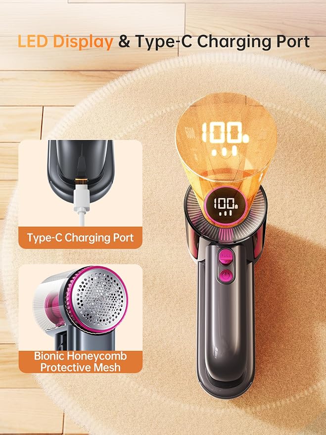 2-in-1 Rechargeable Fabric Shaver & Lint Remover,1800mAh | 3-Speed Lint Shaver with Digital LED Display, Type-C Fast Charging Port, Portable for Clothes, Furniture, Couches, Blankets