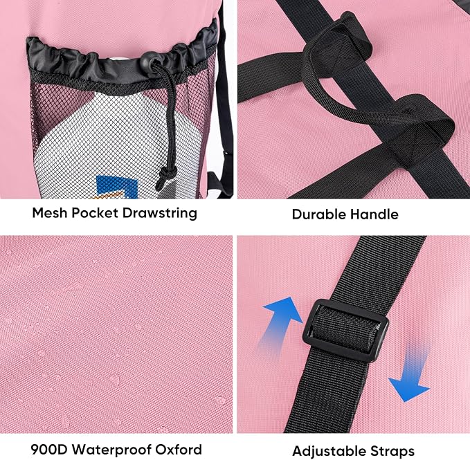 BALEINE 2PK 120L Laundry Bag Backpack, 900D Oxford Fabric Large Travel Laundry Bags with Shoulder Straps and 2 Mesh Pockets for College Dorm, Apartment, Laundromat (Pink, 120L)