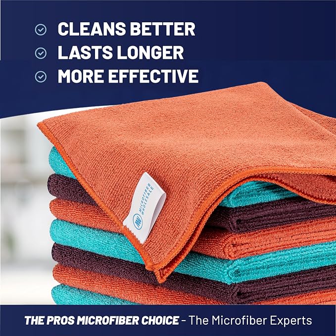 MW Pro Microfiber Cleaning Cloth | Coral, Teal, Plum | 12 Pack | 16” x 16” | All Purpose Microfiber Towels - Clean, Dust, Polish, Scrub, Absorbent