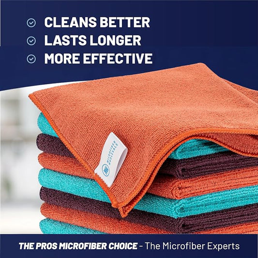MW Pro Microfiber Cleaning Cloth | Coral, Teal, Plum | 12 Pack | 16” x 16” | All Purpose Microfiber Towels - Clean, Dust, Polish, Scrub, Absorbent