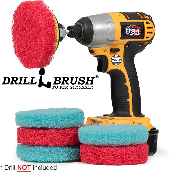 Bathroom Accessories - Cleaning Supplies - Bath Mat - Shower Door Cleaner | Drill Brush - Scrub Pads - Spin Scrubber Pad Kit - Hard Water Stain Remover - Shower Cleaner - Tub Cleaner - Glass Cleaner
