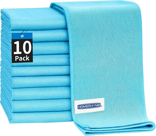 Microfiber Glass Cleaning Cloth - 10 Pack Polishing Cloths, 16" x 14" Window Cleaning Towel, Streak Free, Lint Free, Great for All Delicate Surface, Glasses, Stainless Steel, Windshield.