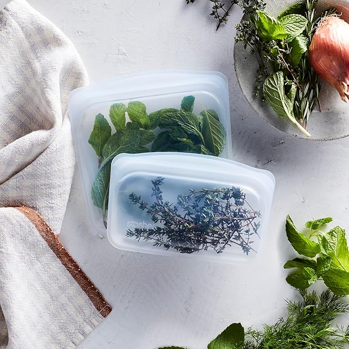 Stasher Silicone Reusable Food Storage Bags, 4-Pack, Reusable Freezer Bags, Microwave, Dishwasher, Oven Safe, Sous Vide, Premium Lunch Containers, Eco Friendly, Food-safe Silicone Snack Bag, Clear