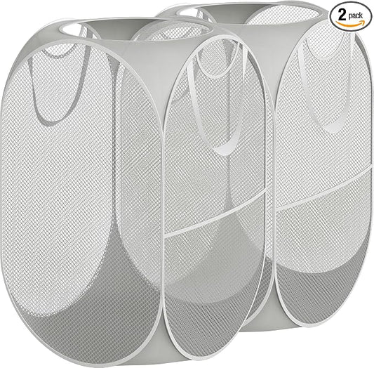 Simple Houseware Mesh Pop-Up Laundry Hamper with Side Pocket, 2 Pack, Gray