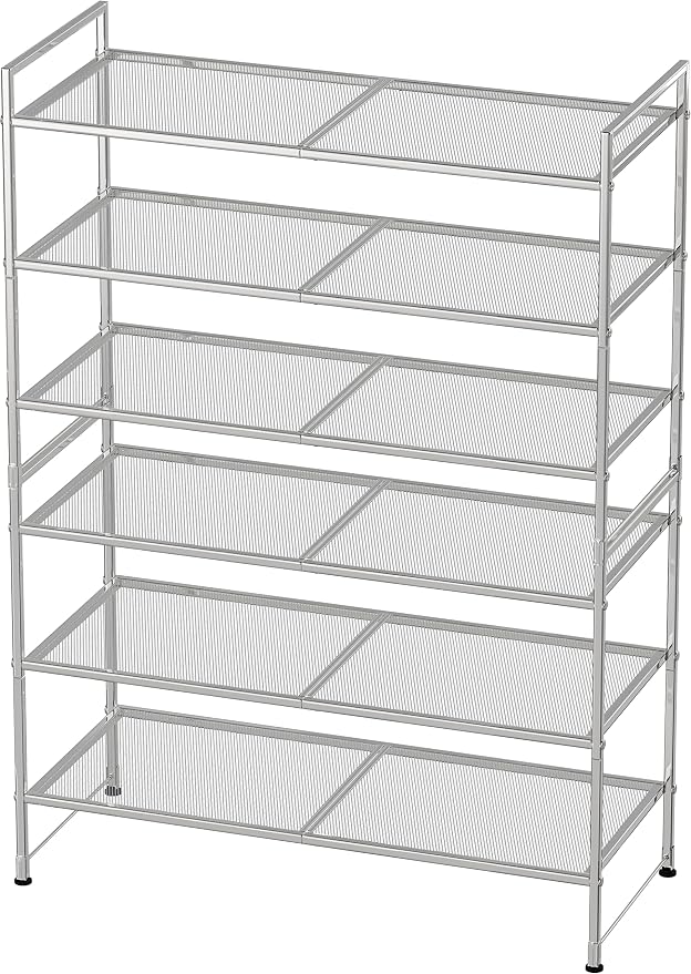 Simple Houseware 3-Tier Stackable Mesh Shoe Rack, Silver | 9 Pairs of Shoes Storage Organizer for Closet, Entryway, Garage & Corridor