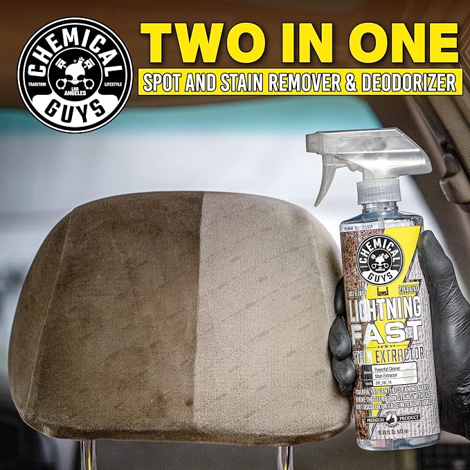 Chemical Guys, Lightning Fast Carpet & Upholstery Stain Extractor, 16 oz | Tackles coffee, soda, wine and pet messes on carpet, seats and mats, just spray, agitate and blot for a clean look.