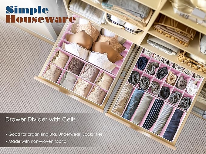 Simple Houseware 4-Pack Drawer Organizer Set for Underwear/Socks/Bra, Pink | Closet Dividers for Underwear, Socks, Bras, Scarves, Ties - Foldable Non-Woven Storage Boxes