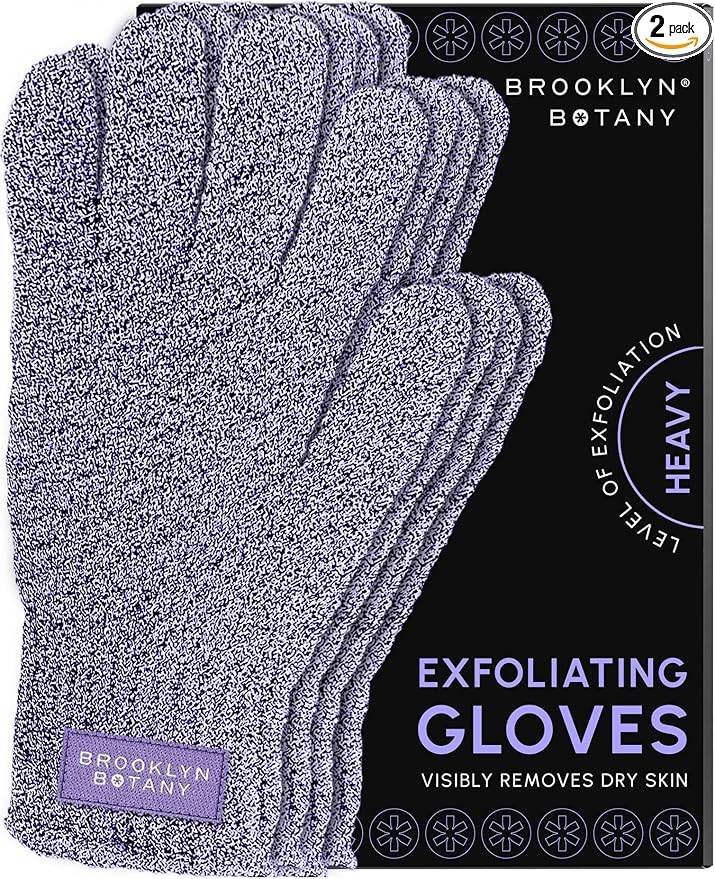Brooklyn Botany Exfoliating Gloves for Bath and Shower – Heavy Duty Exfoliating Body Scrubber for Massage and Dead Skin Remover for Body – 2 Pairs